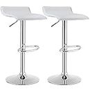 COSTWAY Bar Stools Set of 2, Modern Swivel Contemporary barstools with Adjustable Height, Footrests, Chrome Hydraulic PU Leather Backless Bar Chairs for Kitchen Island Cafe Pub, White