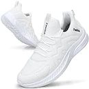 Feethit Mens Sneakers Casual Non Slip Walking Sneakers Comfortable Slip on Tennis Running Shoes for Gym Jogging White 10.5