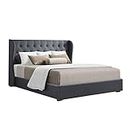 Artiss King Size Bed Frame Platform Wingback Headboard Frames Gas Lift Beds Base with Storage Space Bedroom Room Decor Home Furniture, Upholstered with Charcoal Faux Linen Fabric + Foam + Wood