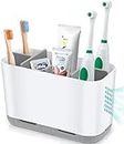Boperzi Toothbrush and Toothpaste Holder Drainage for Bathroom Countertop with Adjustable Dividers, Large Toothpaste Caddy Organizer Storage Rustic Decor Set Anti-Slip for Shower,Family,Kids Gray