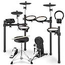 Electric Drum Set for Adults, Donner DED-100 Electronic Drums with 425 Sounds, Beginner Electronic Drum Kit with Twin-Pedal Compatibility, Easy Installation, Headphone Drum Stick Throne Included