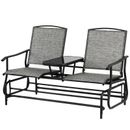 New Outdoor Double Swing Glider Chair Set with Center Tempered Glass Table