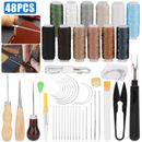 48pcs Leather Thread Stitching Needles Awl Hand Tools Kit for DIY Sewing Craft