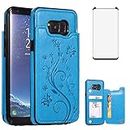 Phone Case for Samsung Galaxy S8 Plus with Tempered Glass Screen Protector Card Holder Wallet Cover Flip Leather Cell Accessories Glaxay S8plus S 8 8plus 8S Edge S8+ SM-G955U Cases Women Men Blue