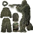 MOPHOTO 5 in 1 Ghillie Suit, 3D Camouflage Hunting Apparel Including Jacket, Pants, Hood, Rifle Wrap, Carry Bag Suitable for Unisex Adults/Kids/Youth (M/L/XL/XXL), Ghillie Suit for Kids