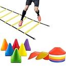 As Sports Fitness Combo: 6-Inch Stacking Cones (6 pcs), 10-Pc Space Markers, and 4m Agility Ladder - SSTP, PVC, Multicolor