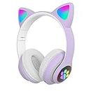 WK LIFE BORN TO LIVE K8 Wireless/Wired Kids Headphones with Mic for Girls/Boys Cat Ear Bluetooth Online Learning School-Purple
