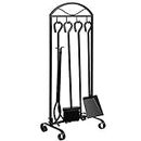 AMAGABELI GARDEN & HOME 5 Pieces Fireplace Tools Set Wrought Iron Holder Black Fireset Pit Stand Fire Place Log Tongs Tools Kit Sets with Handles Wood Stove Accessories