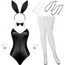 Women Bunny Costume Cosplay Costume Tails Bodysuit Rabbit Outfit Set for Halloween Christmas Costume Cosplay Party (White and Black,Large)