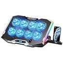 ICE COOREL Gaming Laptop Cooling Pad with 8 Cooling Fans, Laptop Fan Cooler Pad for 15-17.3 Inch, Notebook Cooler Stand with 6 Height Adjustable, RGB Cooling Pad with Two USB Port + Phone Stand