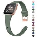 Strap for Fitbit Versa 2 Straps for Women Men / Fitbit Versa Lite Strap, Soft Slim Thin Silicone Replacement Strap Wristband Watchband Small Large compatible with Fitbit Versa 2 (Oliver green, Small)