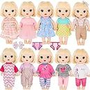 10 Sets Alive Cute Baby Doll Clothes and Accessories Fits for 12 Inch Baby Dolls, with Underwear and Hair Clip Doll Clothing Outfits Girl Birthday