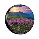 Protezione per pneumatici di qualità superiore con stampa panoramica di fiori viola con paesaggio naturale – Copertura completa per ruota in poliestere impermeabile e resistente al sole