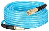 YOTOO Reinforced Polyurethane Air Hose 1/4" Inner Diameter by 50' Long, Flexible, Heavy Duty Air Compressor Hose with Bend Restrictor, 1/4" Swivel Industrial Quick Coupler and Plug, Blue