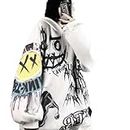 Hoodie Pullover Graffiti - Gothic Grunge Vintage Harajuku Streetwear (B-White,M,M)
