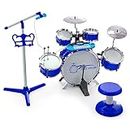 Costzon Kids Drum Keyboard Set with Stool & Microphone Stand, Jazz Drum Set with Cymbal, Multifunctional Digital Keyboard, DJ Kit, Music Stand, Percussion Instrument Toy for 3+ Boys & Girls (Blue)