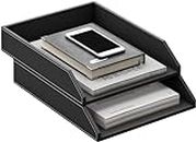 Letter Tray 2 Tier Filing Leather Trays Holder Office Desktop Document A4 Paper File Storage Desk Organiser Home Office School Scratch-Resistant Stacking Supports (Black)