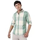 Campus Sutra Men's White & Sage Green Buffalo Check Button Up Regular Fit Shirt for Casual Wear | Cotton Shirt Crafted with Regular Sleeve, Comfort Fit & High-Performance for Everyday Wear