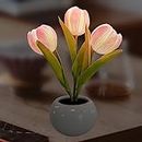 ALEENFOON Luz nocturna de tulipán con jarrón de cerámica simulación tulipán luces de mesa LED, LED de tulipanes para bodas en salas de estar familiares (Rosa)