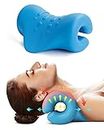 BLABOK Relajador de Cuello y Hombros, Dispositivo de Tracción Cervical Portátil, Camilla de Cuello, Salida para Corrector de Postura de Cuello para Alivio del Dolor de TMJ (Azul)