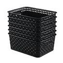 Lasbily 6-Pack Plastic Storage Basket with Handle, Woven Shelf Basket, Pantry Organizer Bin, Black