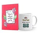 Oye Happy - World's Best Sis Coffee Premium Mug with Mirror Greeting Card - Gift for Sister on Birthday/Rakhi/Bhai Dooj (Ceramic) (Microwavable) (330 ml)