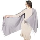 Women Shawl Wrap Scarf Pashmina Gifts Idea Wedding Christmas Birthday Evening Dresses Wear Lady Winter Large Warm Soft Stole Elegant Wide Solid Color Gray Sliver