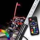 5ft LED Whip Lights w/Flag [21 Modes] [20 Colors] [Wireless Remote] [Weatherproof] Lighted Antenna Whips - Accessories for ATV Polaris RZR 4 Wheeler