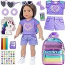 ZITA ELEMENT 18 Inch Girl Doll Clothes and Accessories School Supplies Playset with Doll Clothes,School Bags, Sunglasses, Pencils, Pencil Sharpener, Notebooks, Phone, Hair Clip, Stickers （No Doll）