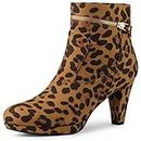 Allegra K Women's Slip on Round Toe Leopard Heel Ankle Boots Leopard US 6/UK 4/EU 36