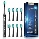 DADA-TECH Electric Toothbrush for Adults with 90% Rounded Bristles, Sonic Toothbrush Rechargeable with 5 Cleaning Modes, 2-Minute Timer and 9 Replacement Reminder Brush Heads (New Black)