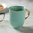 Clay Craft Fine Ceramic Gold Line Milk Mug - 340 ml (Green, 1 Piece)