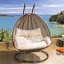 Rattan Happy Star Wrought Iron Outdoor Furniture Double Seater Beautiful Swing With Stand (Golden Swing With Beige Cushion)