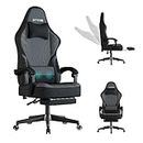 Ulody Gaming Chair with Footrest, Ergonomic Massage Computer Chair, Fabric Material Office Chair with Lumbar Support, 360 Degree Swivel and Height Adjustment, Video Gaming Chair for Adults-Grey