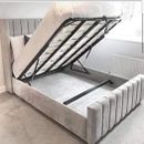 Panel Wing Plush Velvet Luxury Upholstered Bed Frame-Gaslift storage
