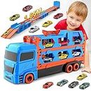 VATOS Transport Truck Spielzeugautos für Jungen im Alter von 3, 4, 5, 6 Jahren, tragbares Rennbahn Truck Spielzeugauto mit 6 Rennautos, Transporter Fahrzeug Spielzeug Set für Kinder