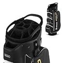 GYMAX Golf Bag, 15 Way Divider Golf Cart Bag with 7 Zipper Pockets, 2 Waterproof Felt Pockets, Cooler Bag, Rain Hood, Umbrella Holder & Gloves Stickers, Golf Clubs Bag for Men/Women (Black)