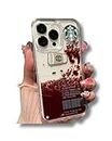 Leather Coppaire|Brown|Liquid Coffee Floating Cup Case Mobile Phone Case For Iphone|Printed Sticker&Design Style|Slim Back Cover|Starbucks|Hard Ultra Protective&Anti Shock (Iphone 14 Pro)