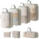 Compression Packing Cubes for Travel Suitcase Organizer Bags Set of 7 Travel Accessory Expandable Packing Organisers With Laundry Bag and Toiletry Bag (Beige)