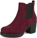 DREAM PAIRS Women's FRE High Heel Chelsea Style Ankle Bootie,FRE,Burgundy,Size 7.5
