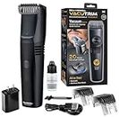 Vacutrim Cordless Mens Beard Trimmer, Rechargeable Electric Shaver with 20 Trim Setting Calibration Dial and Built-in Vacuum for Mustache, Sideburns. Facial Hair, Black, 7.5", As Seen On TV