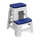 SKYGLAMOUR Plastic 2-Step Stool for Home | Office&Kitchen Use with Weight Bearing Capacity of 120 Kg |2 Step Stool for Home| Color: Blue; Pack of 1