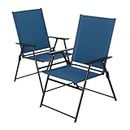 Anmutig 2 Pieces Patio Folding Chairs, Outdoor Portable Dining Chairs for Outdoor & Indoor, Sling Back Chairs with Armrests for Lawn, Pool, Courtyard, Balcony & Garden Set of 2 Blue…