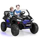 Costzon 2-Seater Ride on Car for Kids, 12V Kids' Electric Vehicles with Remote Control, 4 Shock Absorbers, Wireless Music & FM, 3 Speeds, Ambiance Lights, Off-Road UTV, Electric Car for Kids (Black)