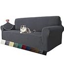 MAXIJIN Super Stretch Couch Cover for 3 Cushion Couch, 1-Piece Universal Sofa Covers Living Room Jacquard Spandex Furniture Protector Dogs Pet Friendly Fitted (Large, Gray)
