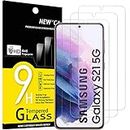NEW'C 3 Pezzi, Vetro Temperato per Samsung Galaxy S21 5G (6,2 Pollici), Pellicola Prottetiva Anti Graffio, Anti-Impronte, Senza Bolle, Durezza 9H, 0,26mm Ultra Trasparente, Ultra Resistente