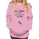 Christmas Print Sweatshirt for Pregnant Woman Round Neck Long Sleeve Pullover Tops Fashion Casual Letters Printed Tops Maternity Loose Sweatshirt Bumpin' Around the Christmas Tree Pink