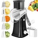 Rotary Cheese Grater, 5 in 1 Cheese Grater with Handle, Replaceable Stainless Blades Cheese Shredder, Cheese Slicer, Cheese Grater Hand Crank, Easy to Clean Kitchen Gadgets with Storage Box