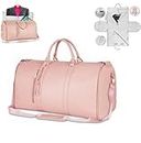 Akayoo Travel Bag,Foldable Clothing Bag Travel,Garment Duffle Bag,Convertible Suit Travel Bag for Women,Large Capacity PU Leather Folding Carry On Garment Bag with Shoe Pouch