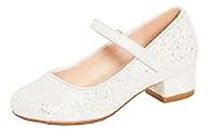Girls Faux Leather Low Block Heel Party Shoes Ivory Glitter 2 UK